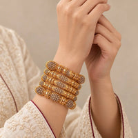 Zarqa – Gold Jaali Bangles Set (6 Piece) - Bangles - Jewel Galore