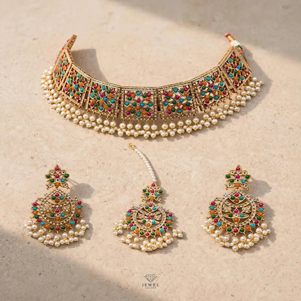 Zohra – Nauratan Kundan Choker Set - Jewel Galore