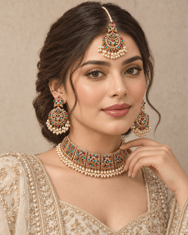 Zohra – Nauratan Kundan Choker Set - Jewel Galore